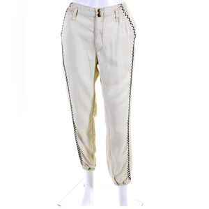 Anthropologie women's Elastic Waist Button Jogger Beige Size S